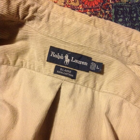 Polo Ralph Lauren Men's Large Beige Heavy Corduroy Long Sleeve Shirt - Picture 3 of 4